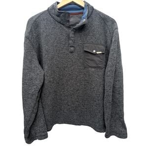 Woolrich Mens Pullover Fleece Sweater Gray Button Neck Pocket Adult Large